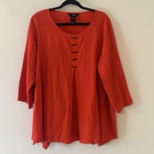 Ali Miles Orange Top Handkerchief Hem Tunic Blouse Pullover Lagenlook Plus Sz 0X
